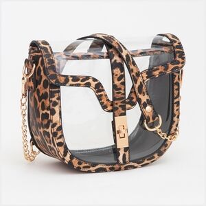 Leopard Print Transparent Clear Saddle Bag Purse Shoulder Casual See Through